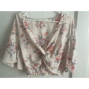 Floral Pink Blush Cropped Blouse size Large